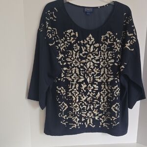 Premise Navy and Gold Patterned Blouse